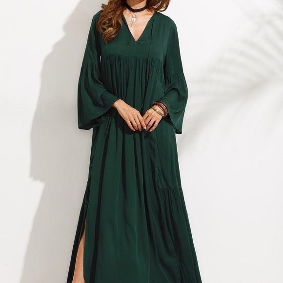 V Neck Bell Sleeve Split Maxi Dress - Picture 6 of 8
